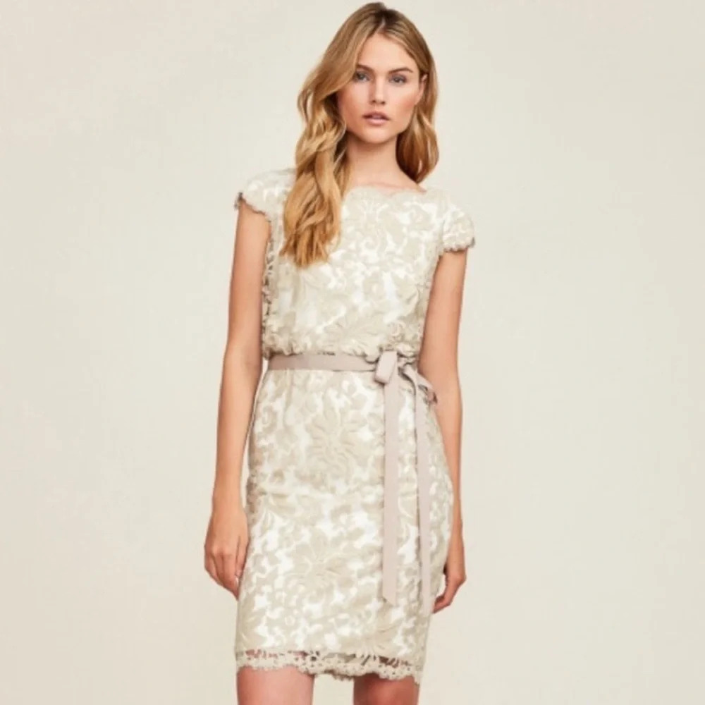 Tadashi Shoji Lace Embroidered Floral Greta Wedding Cocktail Sheath Wrap Dress - Picture 1 of 7